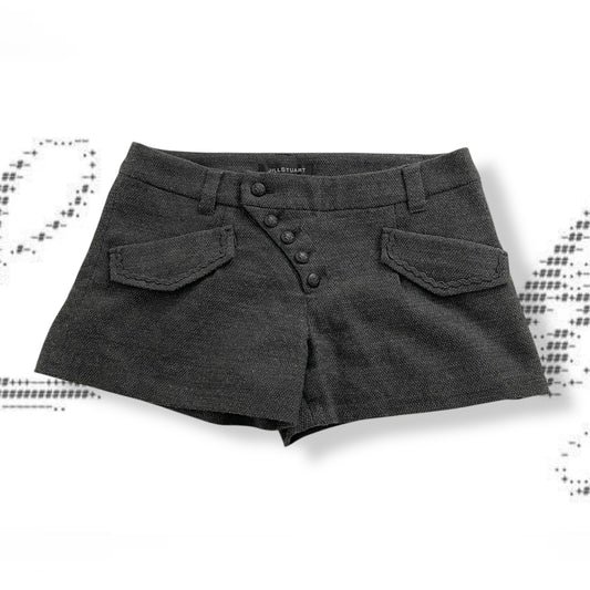 jill stuart grey corpcore utility asymmetrical button wool blend mini shorts