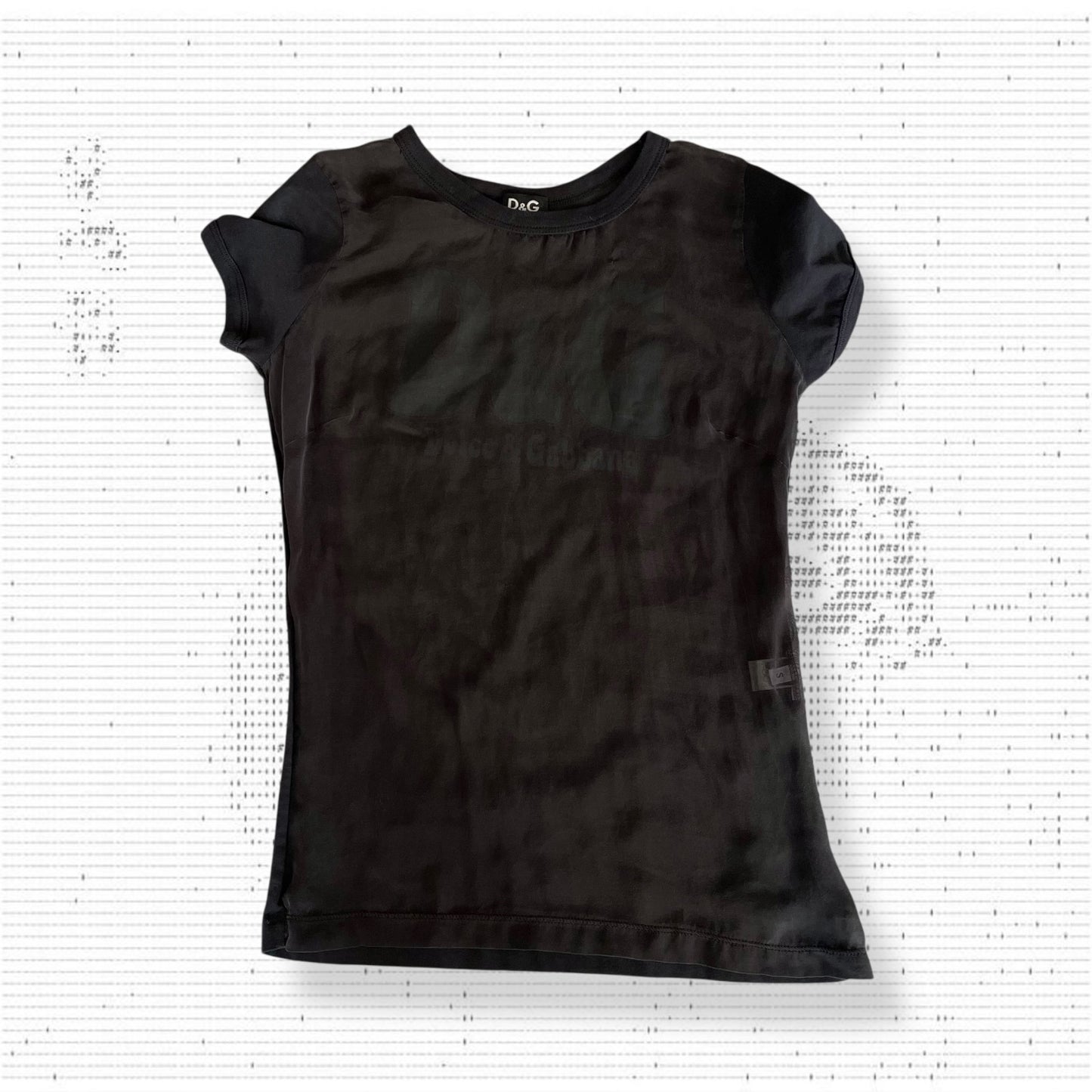 black dolce & gabbana (d&g) fitted sheer mesh front graphic shirt