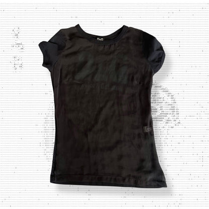 black dolce & gabbana (d&g) fitted sheer mesh front graphic shirt