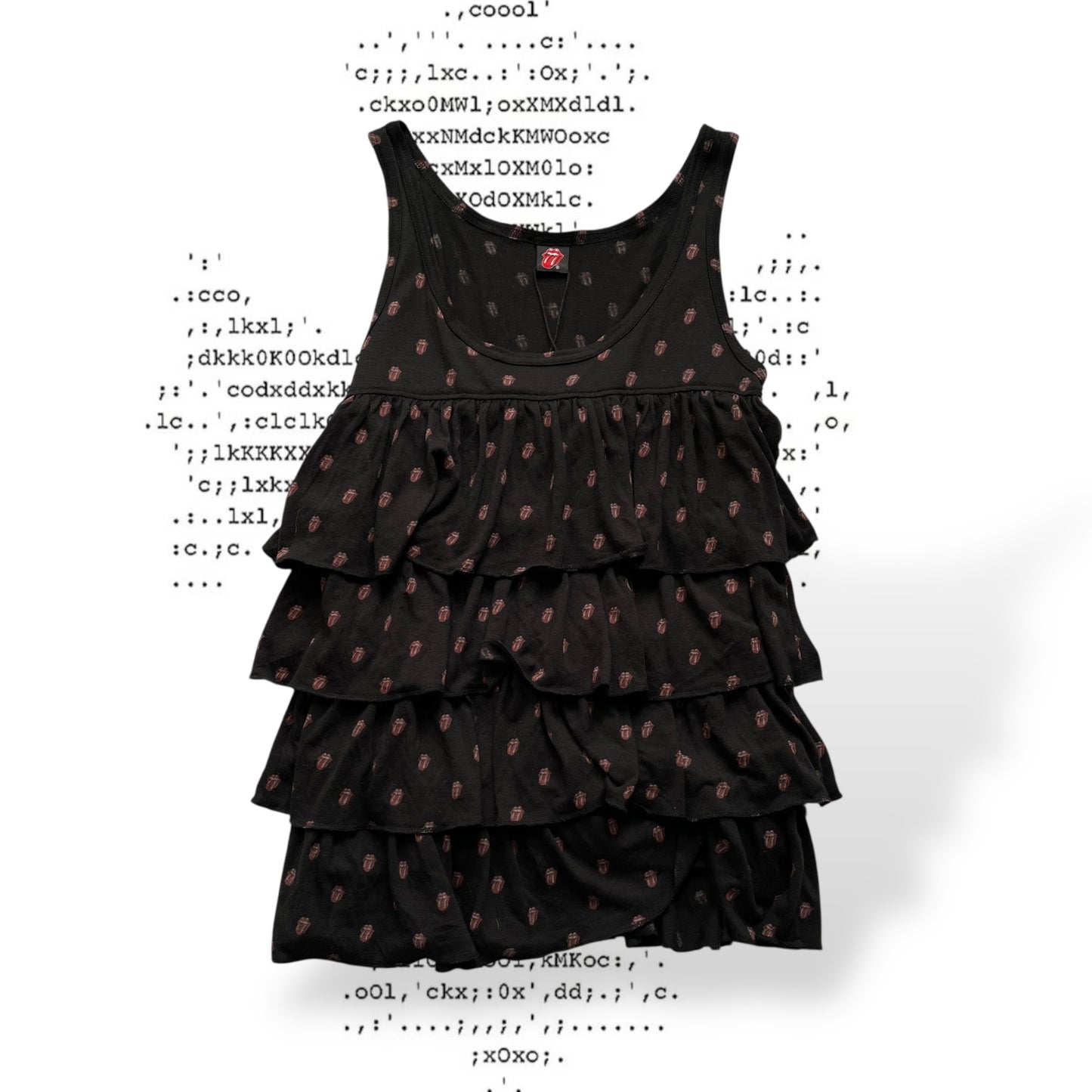 歇斯底里的魅力 x 滚石乐队学院风黑色经典舌头印花荷叶边多层背心