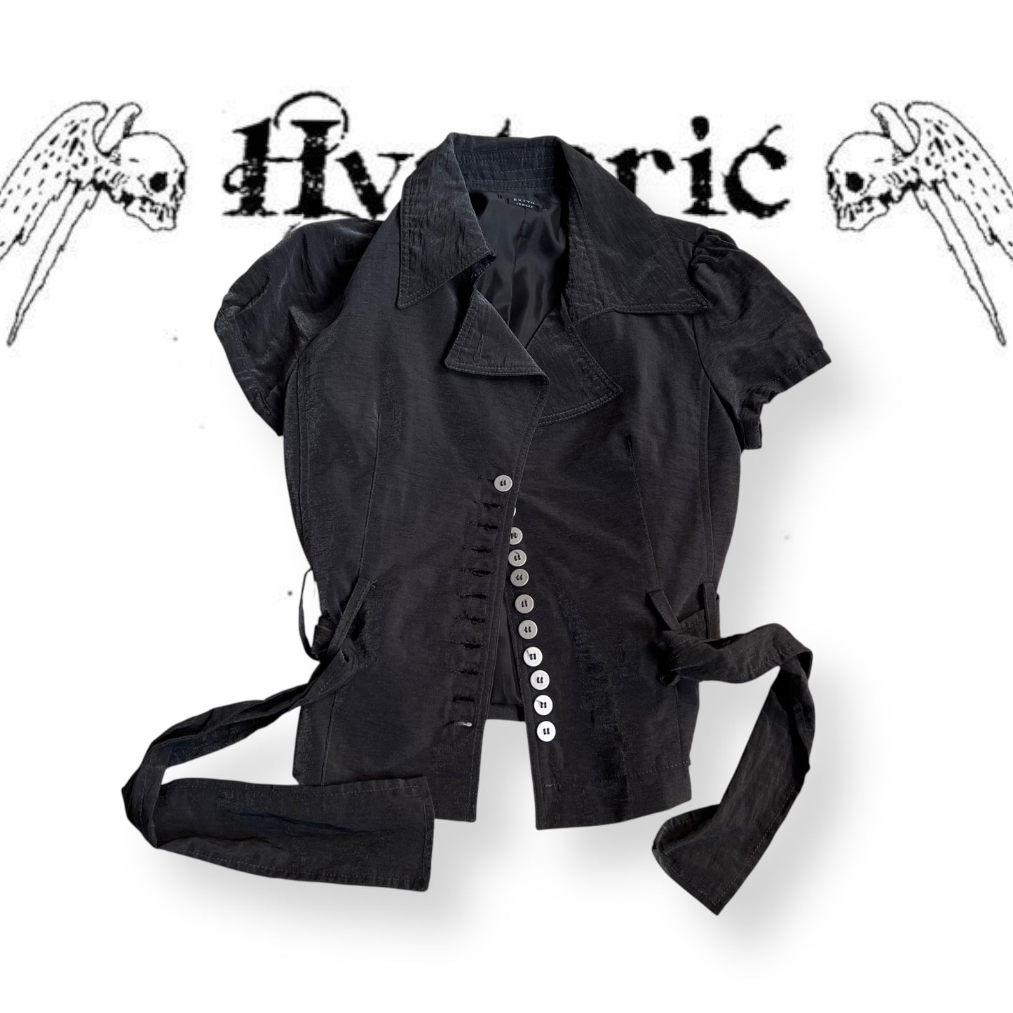 extyn dark grey black short sleeve collared mother of pearl shirt blouse