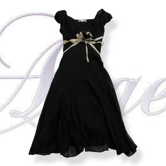rebecca taylor black silk midi dress