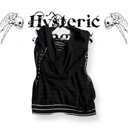 cwk black white striped draped two in one vest blouson top