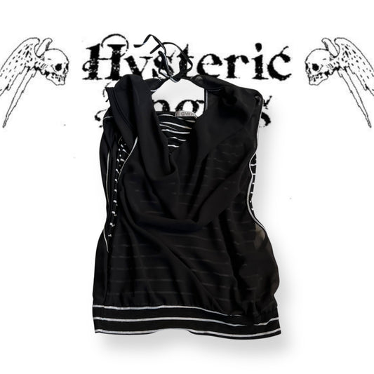 cwk black white striped draped two in one vest blouson top