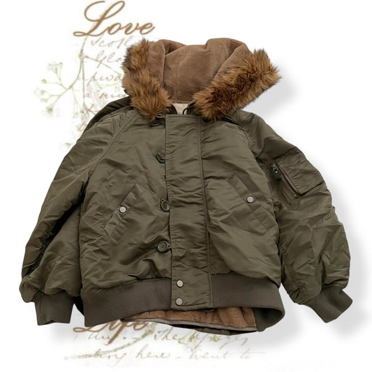 grace class/continential khaki puffer blouson jacket with pleated back detail