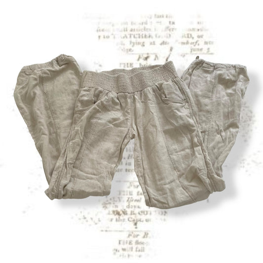 Mrare vintage goa beige linen baggy elastic waistband puff pocket harem trousers