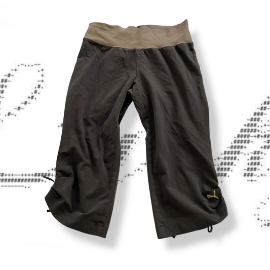 grey beige puma drawstring ruched hem capri track pants
