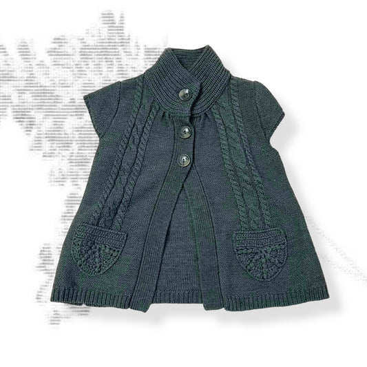 camieu dark green cable knit preppy puff sleeve high neck big button knit cardigan