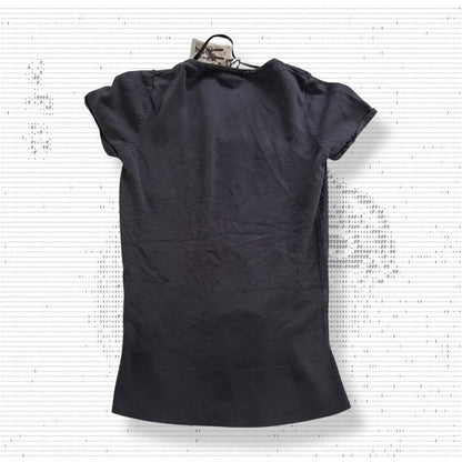 vero moda navy puff sleeve wide collar low cut knit top
