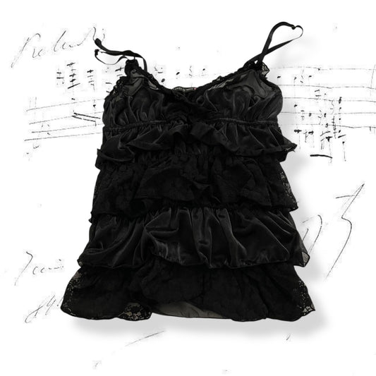 drea my minx tiered ruffle sheeny satin lace tiered camisole