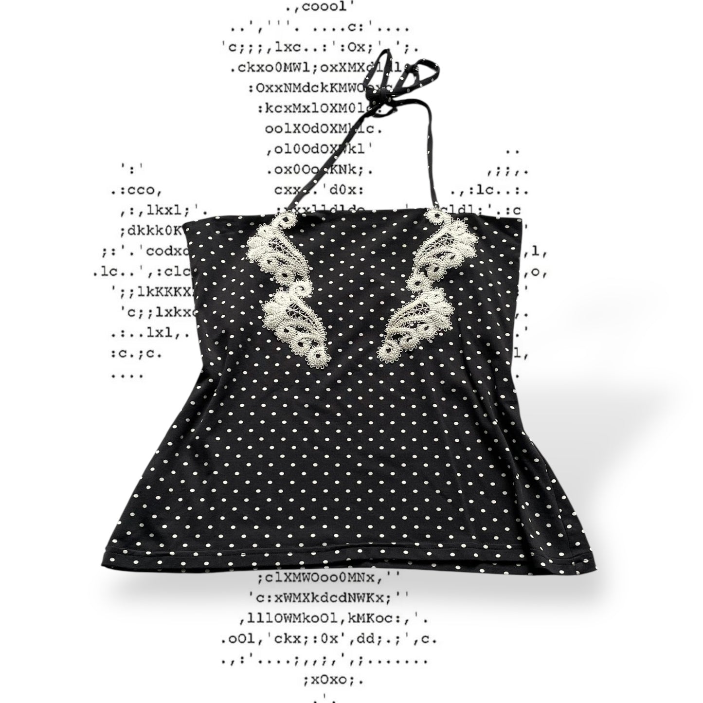 charlott black coquette balletcore polka dot embroidery lace wings halterneck camisole
