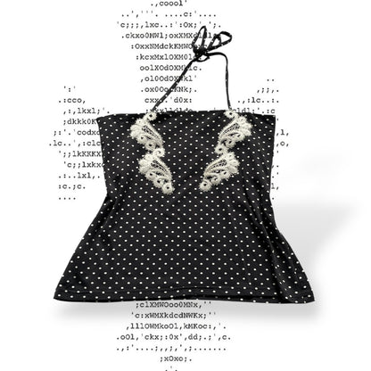 charlott black coquette balletcore polka dot embroidery lace wings halterneck camisole