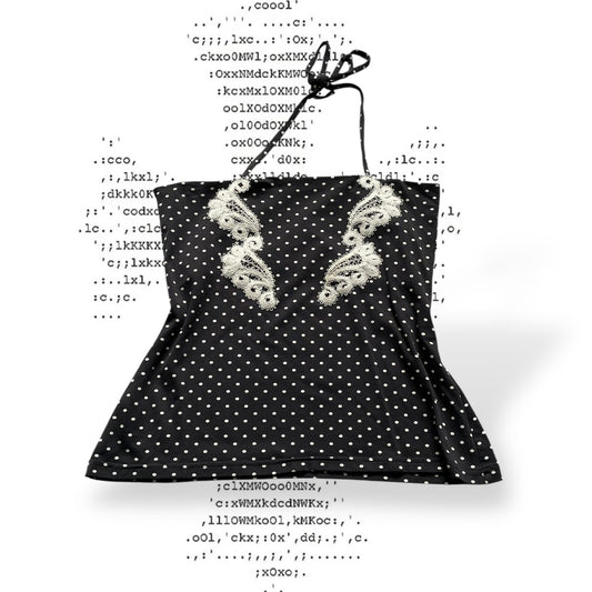 charlott black coquette balletcore polka dot embroidery lace wings halterneck camisole