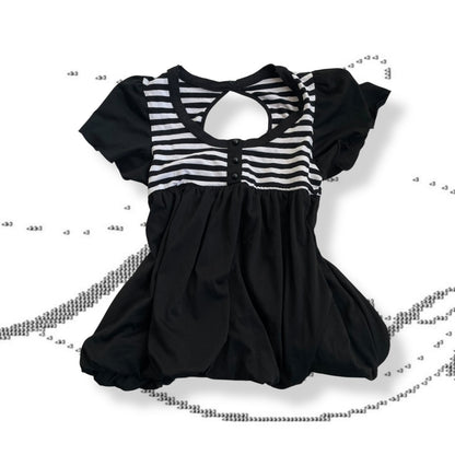 preppy pumpkin back striped babydoll keyhole back tunic blouse