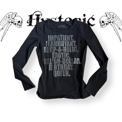 max & co vintage long sleeve dark grey graphite metallic text fitted shirt