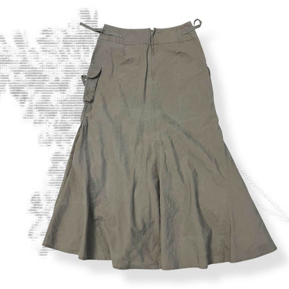 khaki beige cargo utility maxi flared skirt