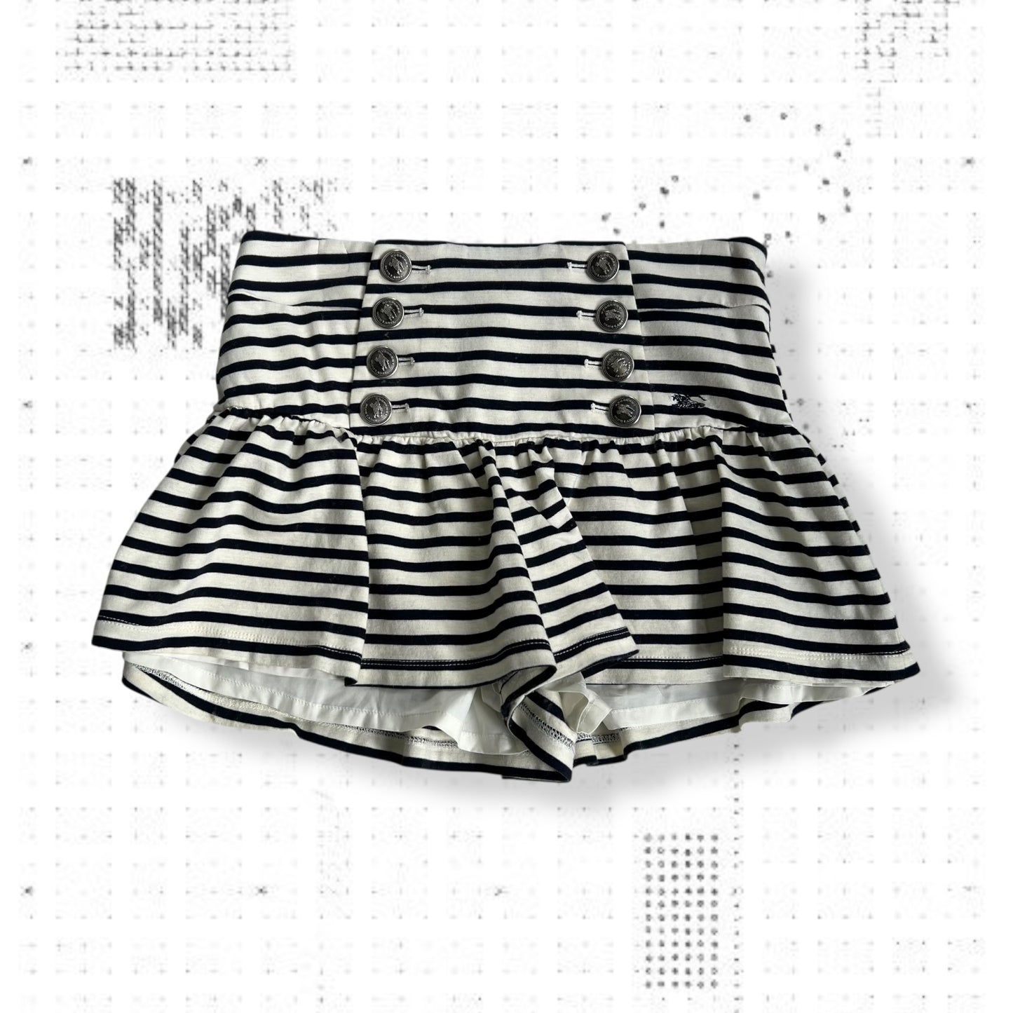 preppy sailor button burberry blue label black cream striped drop waist culotte shorts