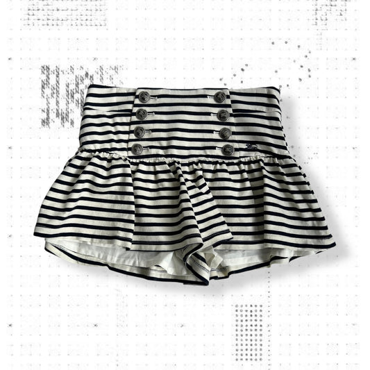 preppy sailor button burberry blue label black cream striped drop waist culotte shorts