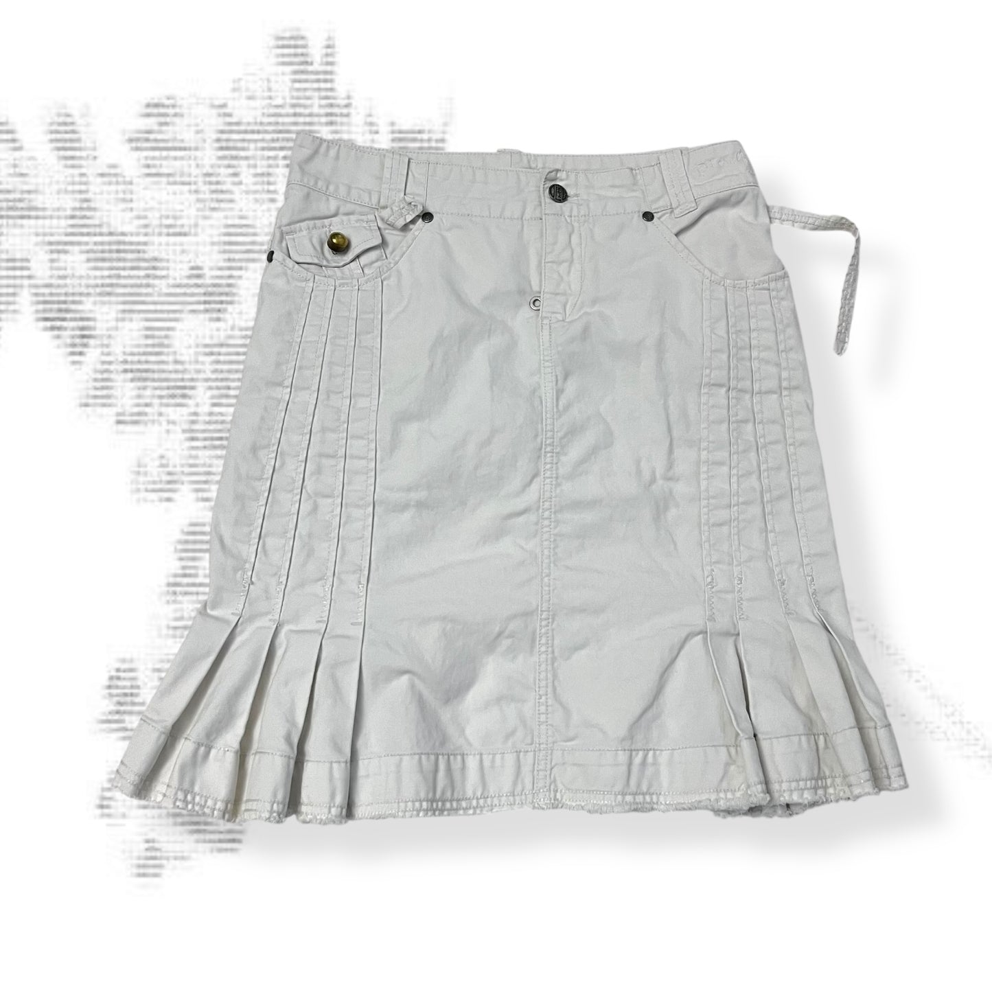 diesel stone white denim pleated knee length midi skirt