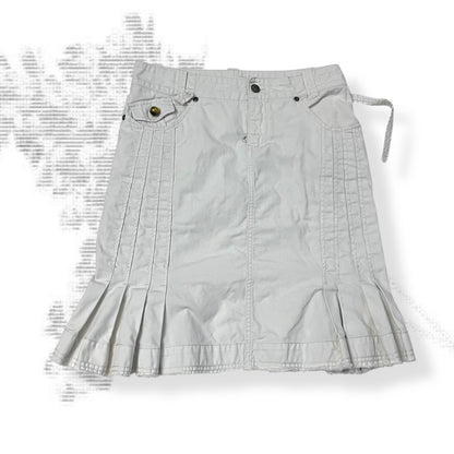 diesel stone white denim pleated knee length midi skirt