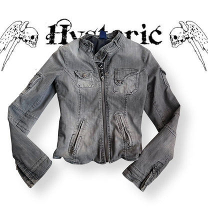 vintage bsk grey utility faded grey pocket long sleeve high neck zip jacket