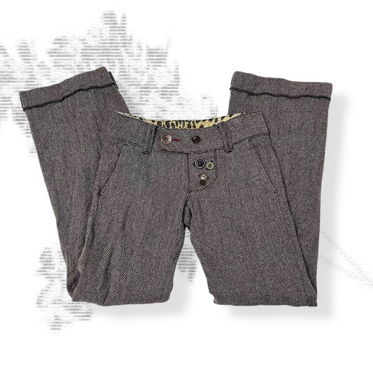 rare miss sixty beige brown mixed button herringbone low rise wide leg trousers