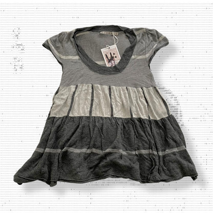 preppy balletcore kookai grey tone wool blend short sleeve babydoll top