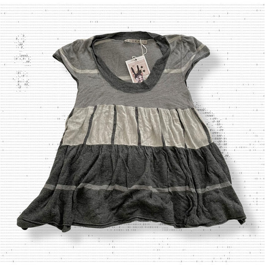 preppy balletcore kookai grey tone wool blend short sleeve babydoll top
