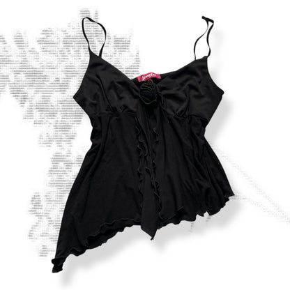 jennyfer 欧式夏季浪漫玫瑰花结荷叶边胸衣不对称吊带背心