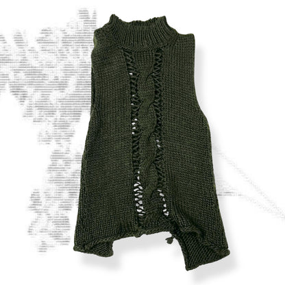 khaki anti flirt wool blend knit cut out high neck vest top