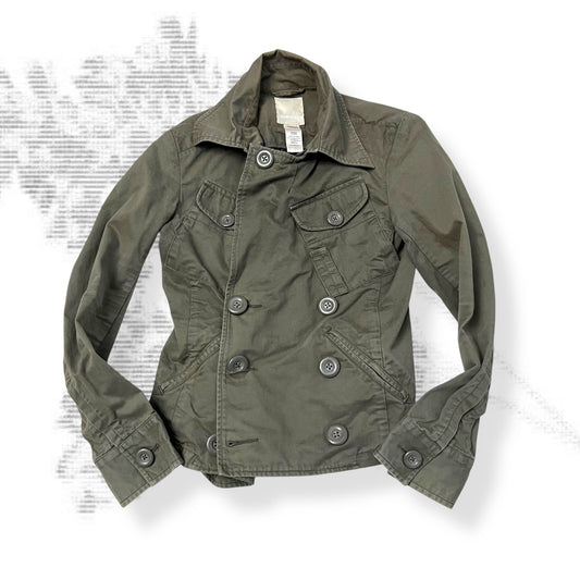 khaki diesel corpcore asymmetric button down trench style jacket