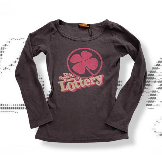 hysteric glamour 90s vintage faded purple long sleeve clover pink lottery graphic top