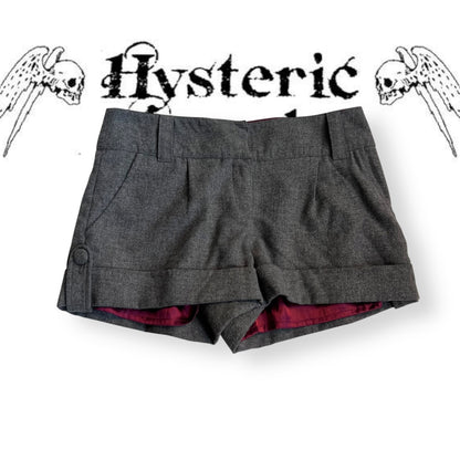 grey pink soda 80% wool blend hem button mini shorts