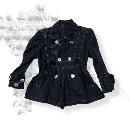 black 3/4 sleeve 3suisses corpcore crop silver button collared trench coat jacket