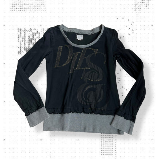 navy diesel long sleeve faded graphic grey trim sweater top
