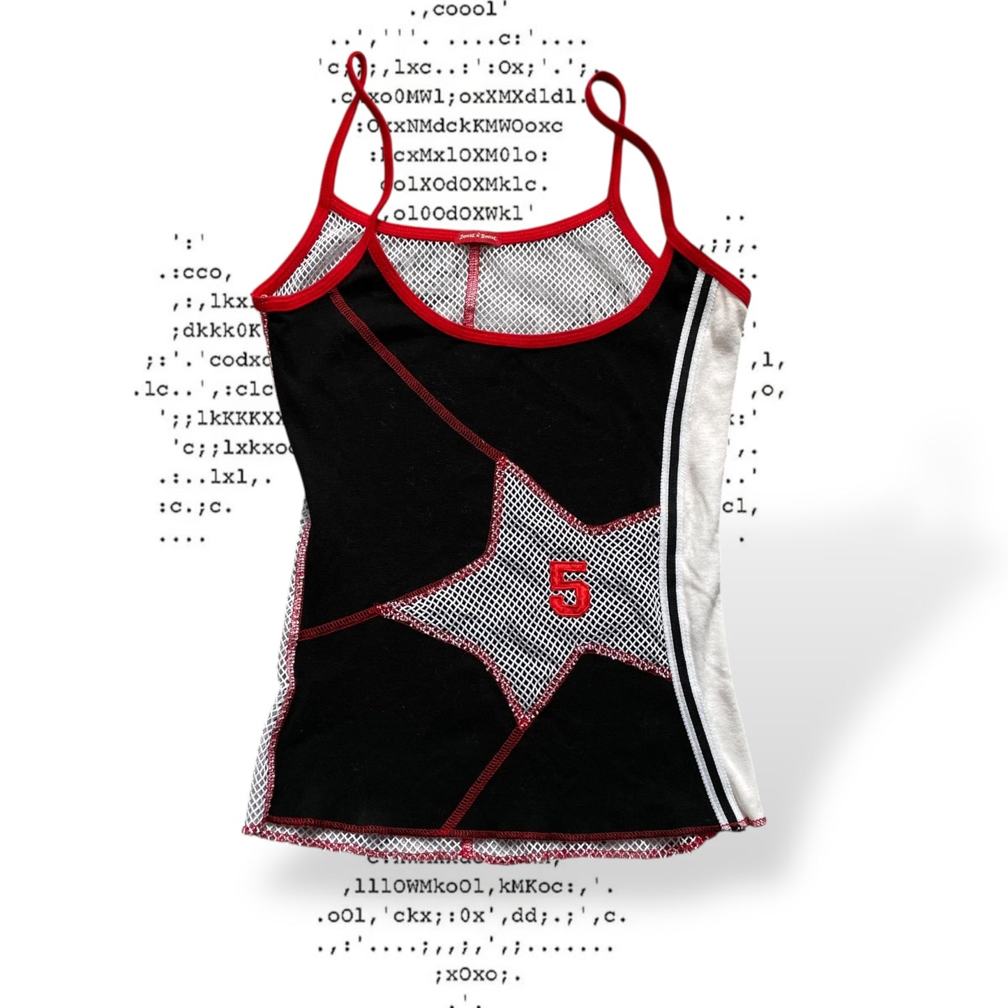 bouche a bouche sporty y2k star print black white red basketball mesh vest