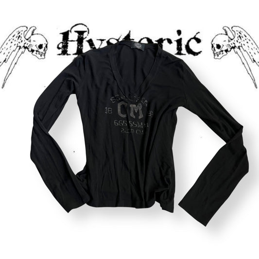 vintage faded black long sleeve v neck beige graphic shirt