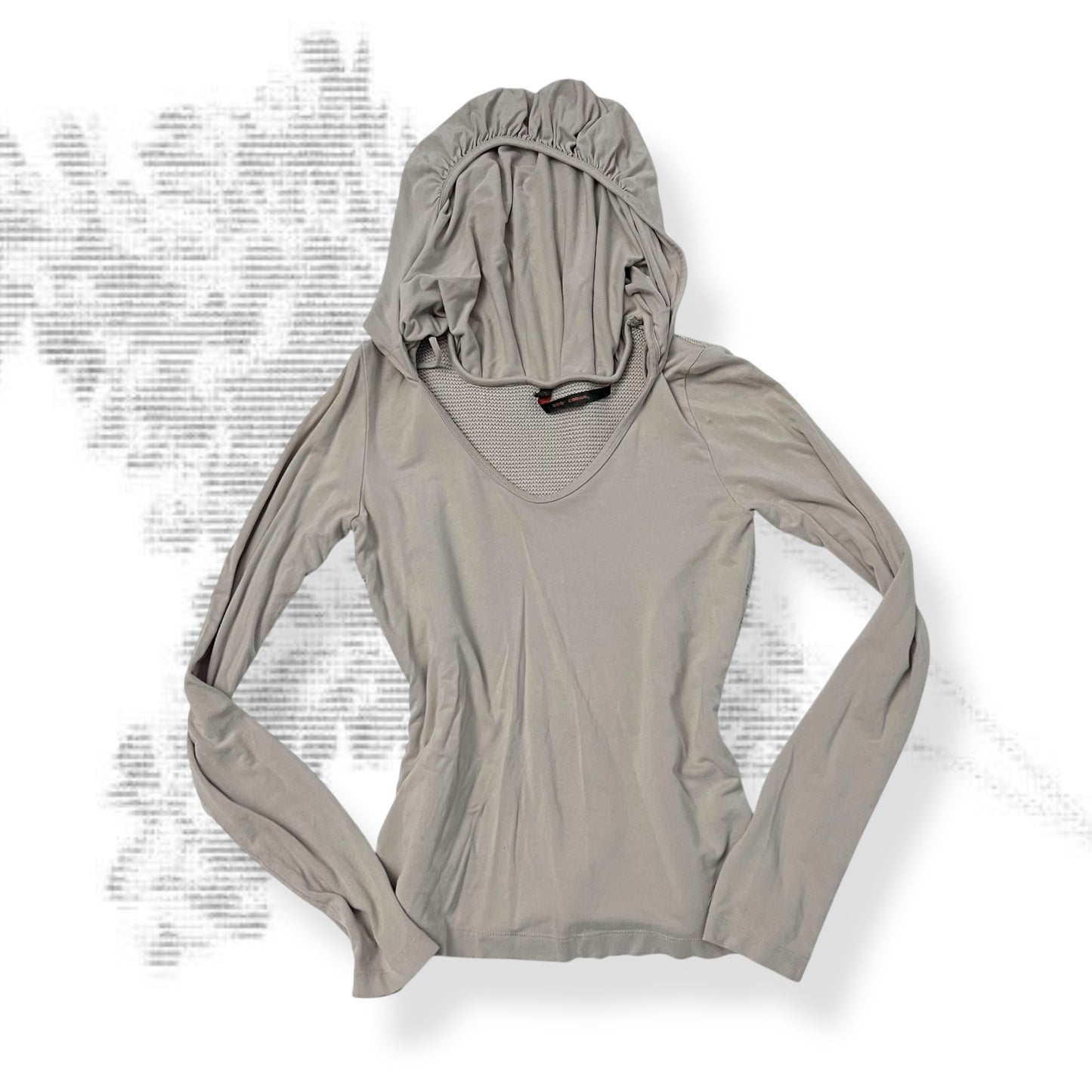 cop copine utility beige mix knit long sleeve hooded long sleeve top