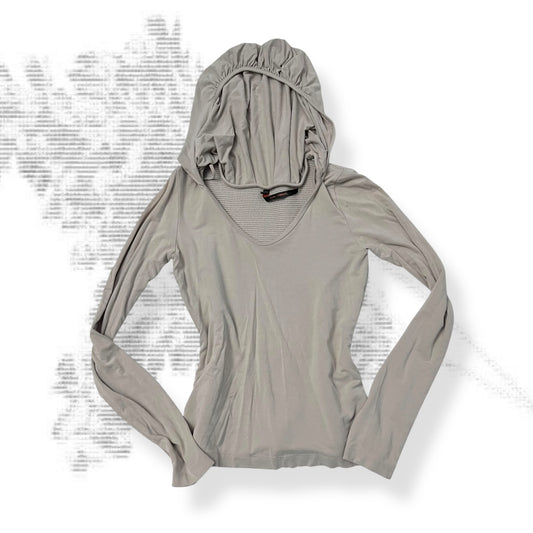 cop copine utility beige mix knit long sleeve hooded long sleeve top