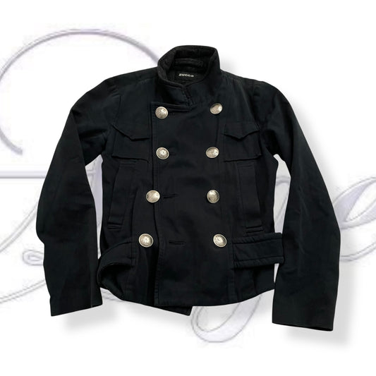 zucca faded black navy asymmetric collared button fitted jacket