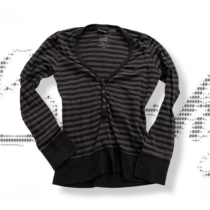 grey g-star raw black purple brown stripe v neck button long sleeve top