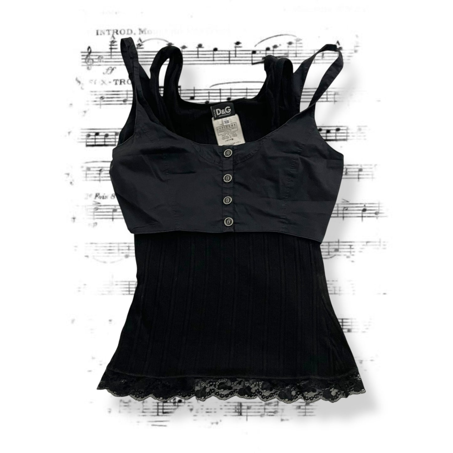 dolce & gabbana black crop vest ribbed lacey hem singlet two in one layered top