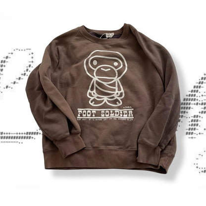 a bathing ape bape brown white western graphic text' 'foot shoulder' long sleeve crew neck jumper