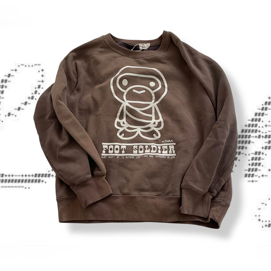 a bathing ape bape brown white western graphic text' 'foot shoulder' long sleeve crew neck jumper