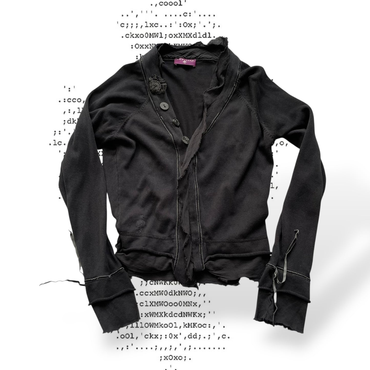 一步式黑色V领大纽扣装饰长袖开衫