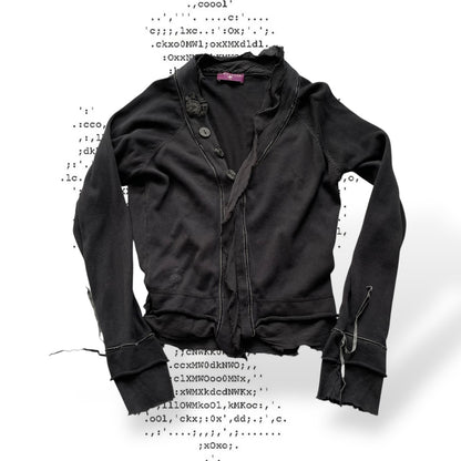 一步式黑色V领大纽扣装饰长袖开衫