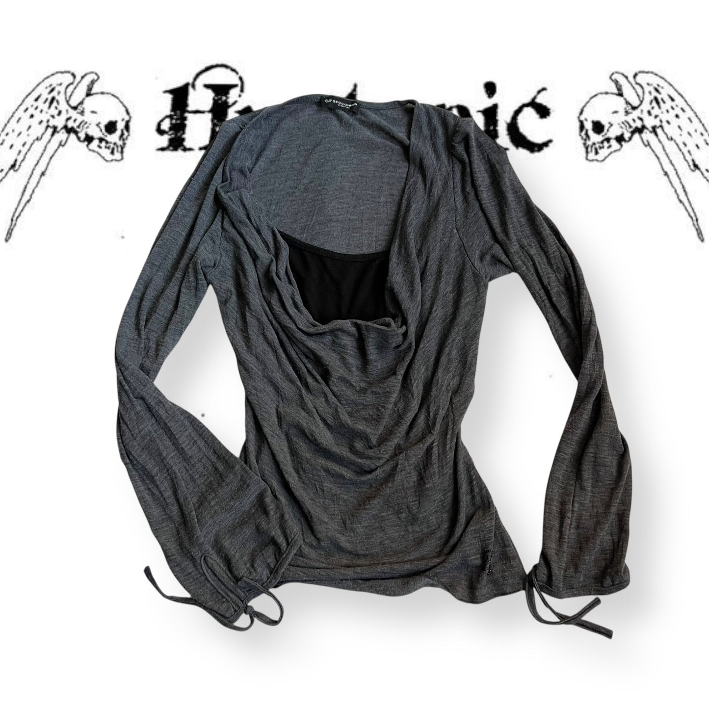 speccio grey black draped layered two in one black vest and long sleeve top