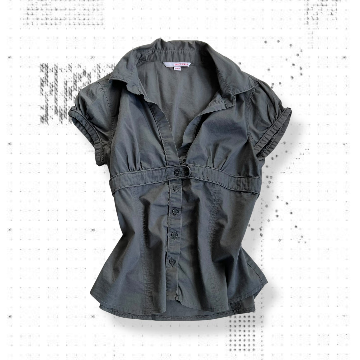 dark grey tally weiji corpcore preppy puff sleeve dual button blouson shirt