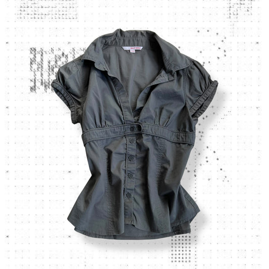 dark grey tally weiji corpcore preppy puff sleeve dual button blouson shirt