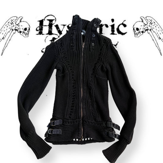 patrizia pepe black long sleeve button accent collar thick knit cardigan jacket